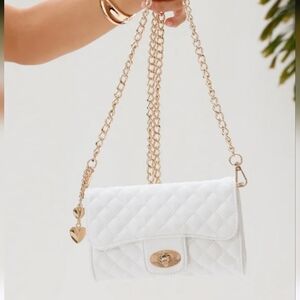 Billini Daytona White Quilted Gold Heart Charms & Crossbody Chain NEW